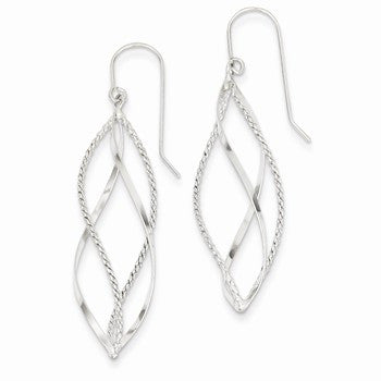 14k White Gold Polished & Textured Twisted Dangle Earrings