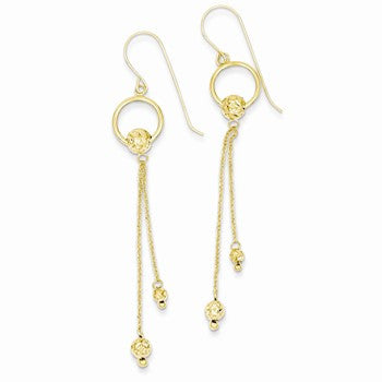 14k Yellow Gold Diamond-cut Dangle Shepherd Hook Earrings