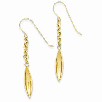 14k Yellow Gold Puff Marquis Dangle Shepherd Hook Earrings