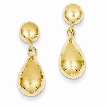 14k Yellow Gold Teardrop Hollow Post Dangle Earrings