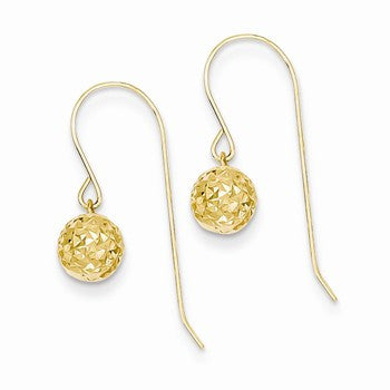 14k Yellow Gold 6mm Diamond-cut Bead Dangle Earrings