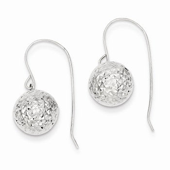 14k White Gold Diamond-cut 10mm Bead Shepherd Hook Earrings