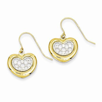 14k Two-tone Diamond-cut Heart Dangle Earrings