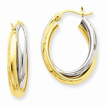 14k Two-tone Polished Double Oval Hoop Earrings