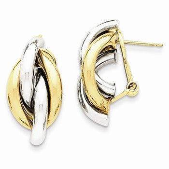 14k Two-tone Swirl Omega Back Post Earrings