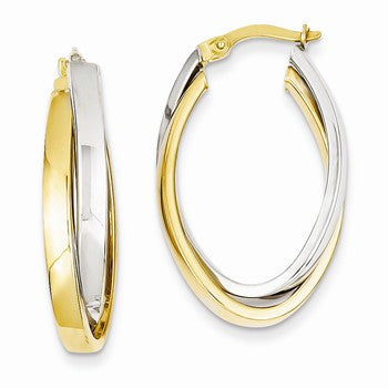 14k Two-tone Oval Hoop Earrings