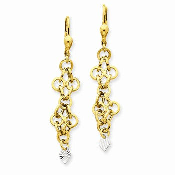 14k Two-tone Dangle Heart Lever Back Earrings