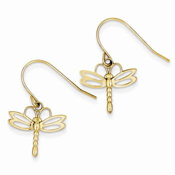 14k Yellow Gold Dragonfly Shepherd Hook Earrings