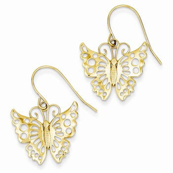 14k Yellow Gold Dangle Butterfly Shepherd Hook Earrings