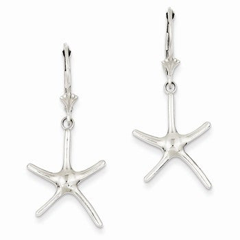 14k White Gold Polished Starfish Leverback Earrings