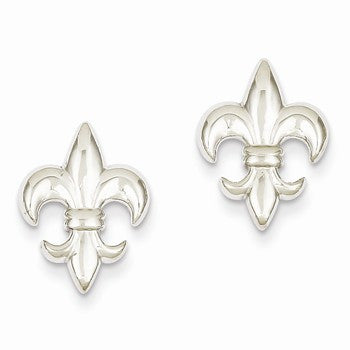 14k White Gold Polished Fleur De Lis Post Earrings