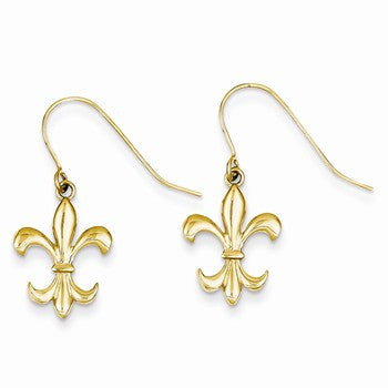 14k Yellow Gold Polished Fleur de lis Dangle Earrings