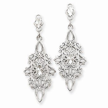 14k White Gold Diamond-cut Filigree Dangle Earrings