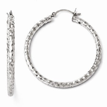 Sterling Silver Textured Hinged Hoop Earrings