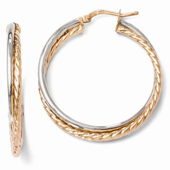 Sterling Silver Rose Gold-plated Hinged Hoop Earrings