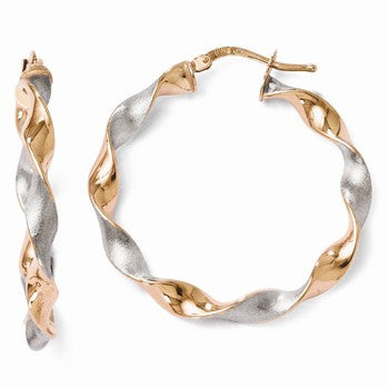 Sterling Silver Rose Gold-plated Twisted Hinged Earrings