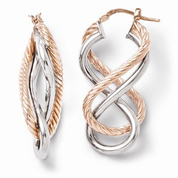 Sterling Silver Rose Gold-plated Hinged Earrings