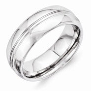 Vitalium Polished 8mm Domed Grooved Wedding Band