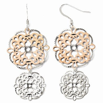 Sterling Silver Rose-tone 18k Flash Plated Dangle Earrings