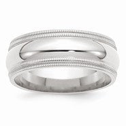 14k White Gold 8mm Double Milgrain Comfort Fit Wedding Band