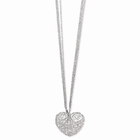 14K White Gold Adjustable Triple Strand Heart Necklace