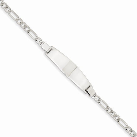 14K White Gold Solid Polished Figaro Link Id Bracelet