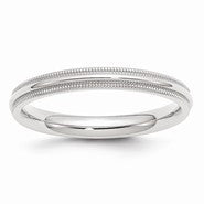 14k White Gold 3mm Milgrain Comfort Fit Wedding Band