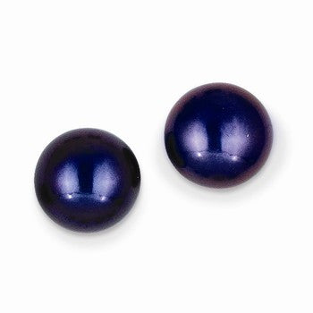 14k Yellow Gold 10-11mm Black Button Freshwater Cultured Pearl Stud Earrings