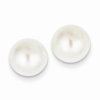 14k Yellow Gold 10-11mm White Button Freshwater Cultured Pearl Stud Earrings