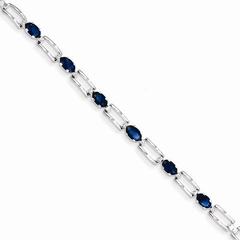 14K White Gold Completed Open Link Sapphire Bracelet