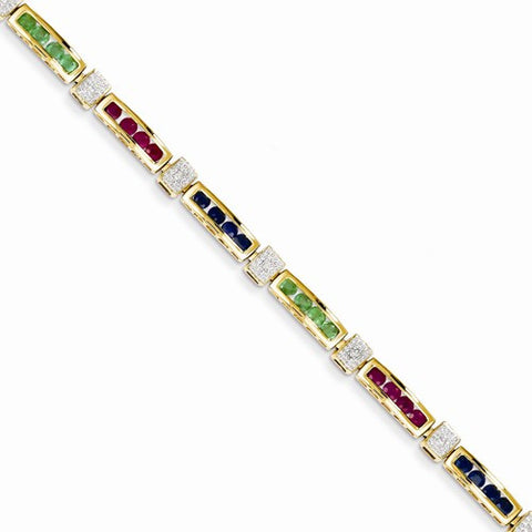 14K Yellow Gold Diamond Completed Ruby Sapphire Emerald Fancy Bracelet