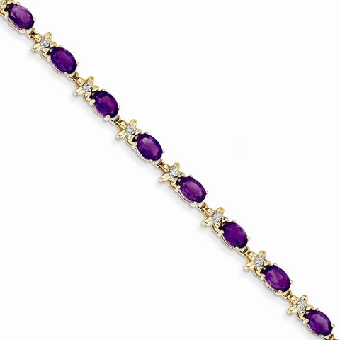 14K Yellow Gold Completed Fancy Floral Diamond Amethyst Bracelet