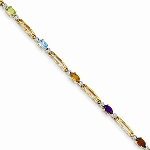 14K Yellow Gold Completed Fancy Genuine Diamond & Gemstone Rainbow Bracelet