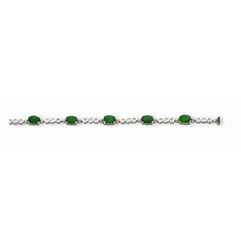 14K White Gold Emerald & Diamond Bracelet