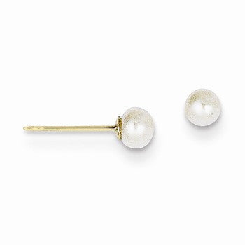 14k Yellow Gold 3-4mm White Button Freshwater Cultured Pearl Stud Earrings