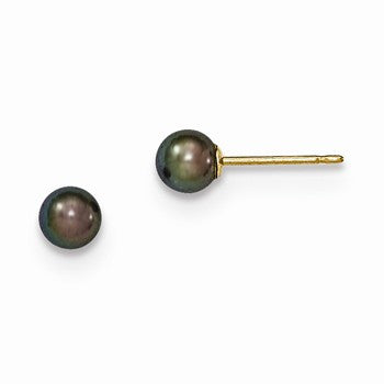 14k Yellow Gold 4-5mm Black Round Freshwater Cultured Pearl Stud Earrings