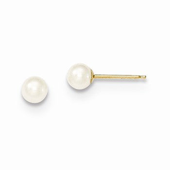 14k Yellow Gold 4-5mm White Round Freshwater Cultured Pearl Stud Earrings