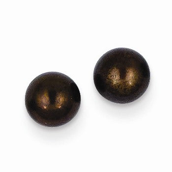 14k Yellow Gold 5-6mm Black Button Freshwater Cultured Pearl Stud Earrings