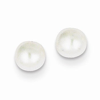 14k Yellow Gold 5-6mm White Button Freshwater Cultured Pearl Stud Earrings