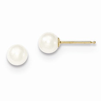 14k Yellow Gold 5-6mm White Round Freshwater Cultured Pearl Stud Earrings