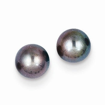 14k Yellow Gold 5.5-6mm Black Round Cultured Pearl Stud Earrings