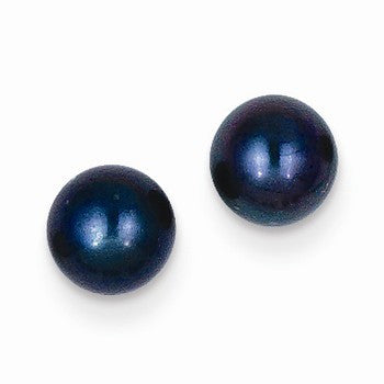 14k Yellow Gold 6-7mm Black Round Freshwater Cultured Pearl Stud Earrings