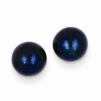 14k Yellow Gold 6.5-7mm Black Round Cultured Pearl Stud Earrings