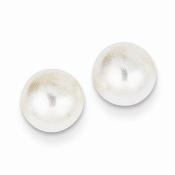 14k Yellow Gold 7-8mm White Button Freshwater Cultured Pearl Stud Earrings