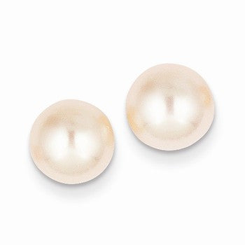 14k Yellow Gold 8-8.5mm Pink Button Cultured Pearl Stud Earrings