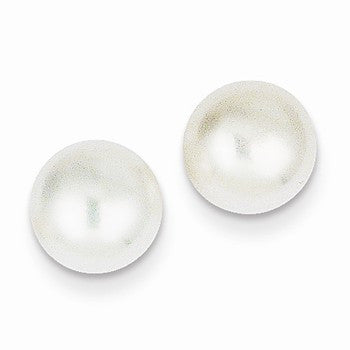 14k Yellow Gold 8-9mm White Button Freshwater Cultured Pearl Stud Earrings