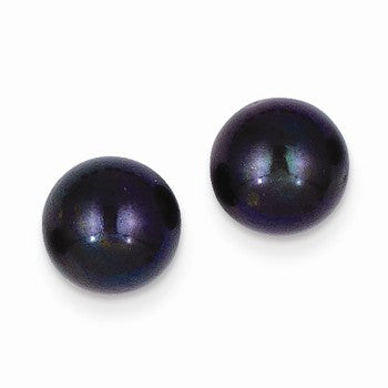 14k Yellow Gold 8.5-9mm Black Round Cultured Pearl Stud Earrings