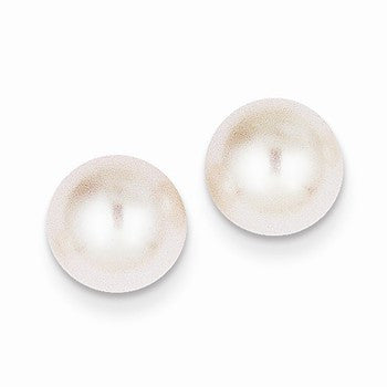 14k Yellow Gold 8.5-9mm White Round Cultured Pearl Stud Earrings