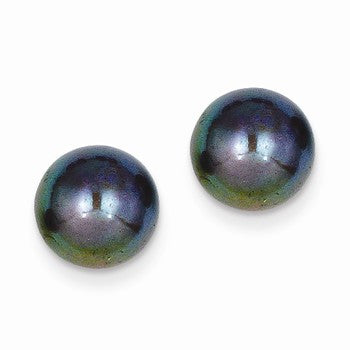 14k Yellow Gold 9-10mm Black Button Freshwater Cultured Pearl Stud Earrings