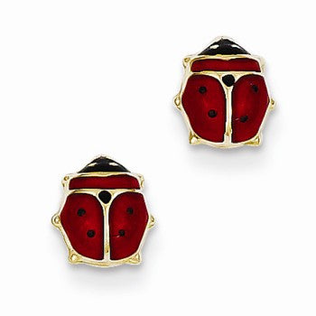 14k Yellow Gold Enameled Ladybug Post Earrings